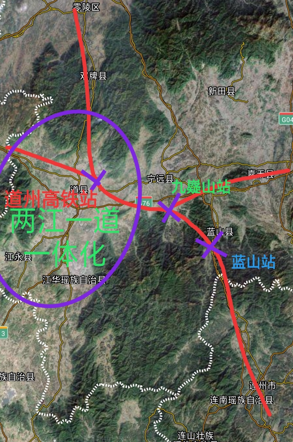 广清永高铁 与 京琼高铁 共一隧道方案, 道县设新东站