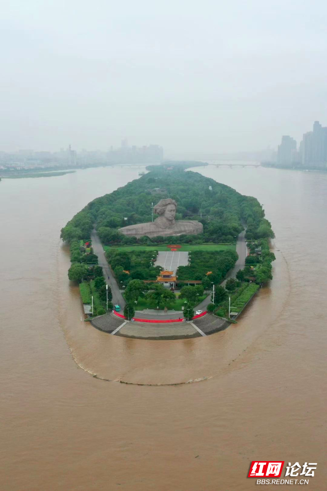 橘子洲亲水平台被淹没